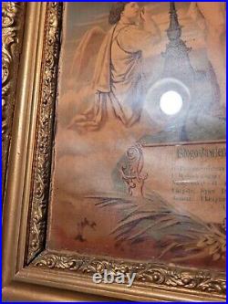 RARE LARGE Antique Lithograph Print & Frame Jesus Christ On Cross Gilt Ornate