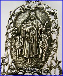 RARE SOLID SILVER HOLY WATER WALL FONT c1910 RELIGIOUS ANTIQUE