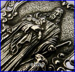 RARE SOLID SILVER HOLY WATER WALL FONT c1910 RELIGIOUS ANTIQUE