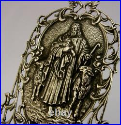 RARE SOLID SILVER HOLY WATER WALL FONT c1910 RELIGIOUS ANTIQUE