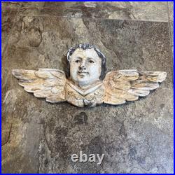 RARE Vintage Carved Wood Religious Antique Finished Cherub with Glass Eyes