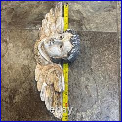 RARE Vintage Carved Wood Religious Antique Finished Cherub with Glass Eyes