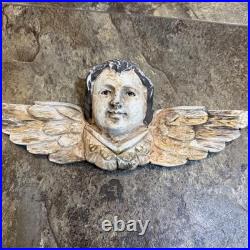 RARE Vintage Carved Wood Religious Antique Finished Cherub with Glass Eyes