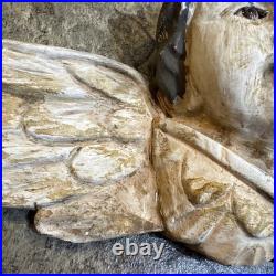 RARE Vintage Carved Wood Religious Antique Finished Cherub with Glass Eyes