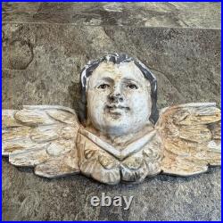 RARE Vintage Carved Wood Religious Antique Finished Cherub with Glass Eyes