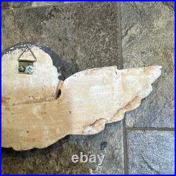 RARE Vintage Carved Wood Religious Antique Finished Cherub with Glass Eyes