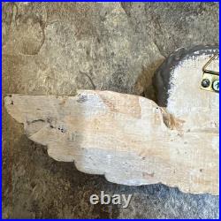 RARE Vintage Carved Wood Religious Antique Finished Cherub with Glass Eyes