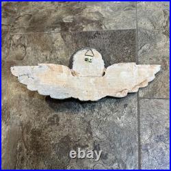 RARE Vintage Carved Wood Religious Antique Finished Cherub with Glass Eyes