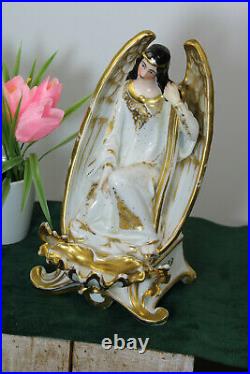 RARE antique Vieux paris porcelain holy water font angel figurine religious