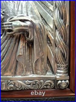 RARE antique religious wall icon JESUS hand MOVES Registrado silver 3D Art SPAIN RARE antique religious wall icon JESUS hand MOVES Registrado silver 3D Art SPAIN