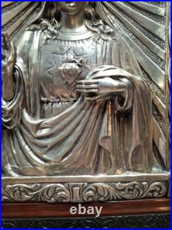 RARE antique religious wall icon JESUS hand MOVES Registrado silver 3D Art SPAIN RARE antique religious wall icon JESUS hand MOVES Registrado silver 3D Art SPAIN
