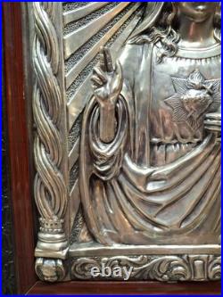 RARE antique religious wall icon JESUS hand MOVES Registrado silver 3D Art SPAIN RARE antique religious wall icon JESUS hand MOVES Registrado silver 3D Art SPAIN