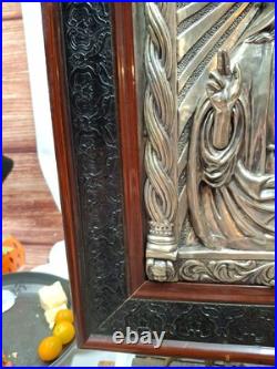 RARE antique religious wall icon JESUS hand MOVES Registrado silver 3D Art SPAIN RARE antique religious wall icon JESUS hand MOVES Registrado silver 3D Art SPAIN
