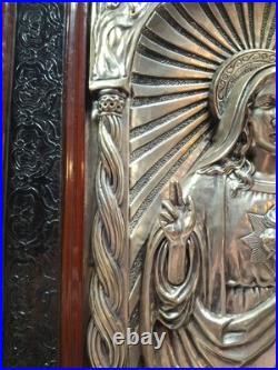 RARE antique religious wall icon JESUS hand MOVES Registrado silver 3D Art SPAIN RARE antique religious wall icon JESUS hand MOVES Registrado silver 3D Art SPAIN