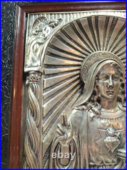 RARE antique religious wall icon JESUS hand MOVES Registrado silver 3D Art SPAIN RARE antique religious wall icon JESUS hand MOVES Registrado silver 3D Art SPAIN