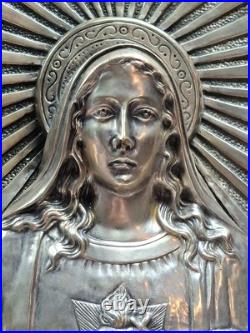 RARE antique religious wall icon JESUS hand MOVES Registrado silver 3D Art SPAIN RARE antique religious wall icon JESUS hand MOVES Registrado silver 3D Art SPAIN