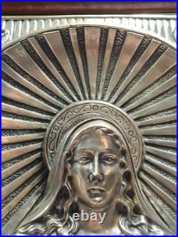 RARE antique religious wall icon JESUS hand MOVES Registrado silver 3D Art SPAIN RARE antique religious wall icon JESUS hand MOVES Registrado silver 3D Art SPAIN
