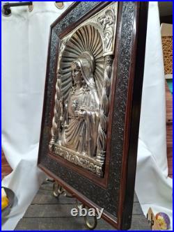RARE antique religious wall icon JESUS hand MOVES Registrado silver 3D Art SPAIN RARE antique religious wall icon JESUS hand MOVES Registrado silver 3D Art SPAIN