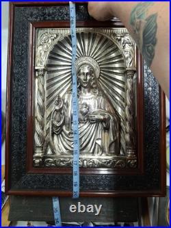 RARE antique religious wall icon JESUS hand MOVES Registrado silver 3D Art SPAIN RARE antique religious wall icon JESUS hand MOVES Registrado silver 3D Art SPAIN