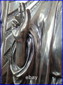 RARE antique religious wall icon JESUS hand MOVES Registrado silver 3D Art SPAIN RARE antique religious wall icon JESUS hand MOVES Registrado silver 3D Art SPAIN