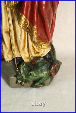RAre XL Antique french religious statue figurine Bishop Saint Servatius Dragon
