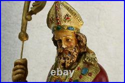 RAre XL Antique french religious statue figurine Bishop Saint Servatius Dragon