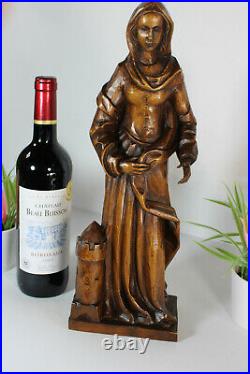 RAre antique Wood carved saint barbara statue figurine religious