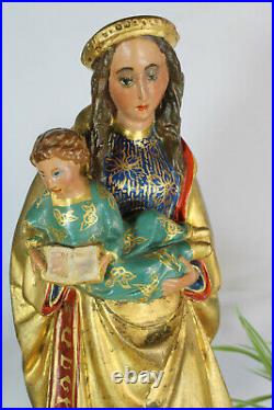 RAre antique chalkware madonna child figurine statue religious