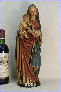 RAre antique french chalkware statue religious madonna child figurine