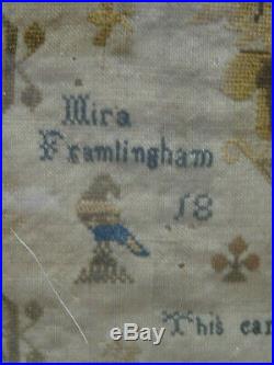 RELIGIOUS 1831 MIRA FRAMINGHAM STITCHED NEEDLEWORK SAMPLER of JOHN CAMPBELL HYMN