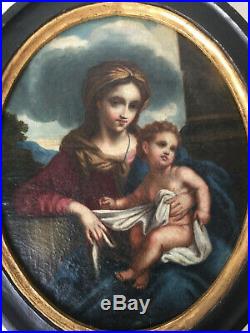 Rare 17th century Antique Oil painting Portrait Madonna and Child Nicolas LOIR