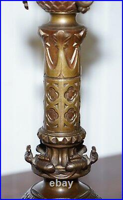 Rare 1820 Pugin Gothic Large Solid Bronze Candlestick Lamp Conversion Religious
