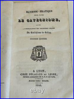 Rare 1840 French Leather Book Catechism Belley Diocese Gilt Catholic Antique