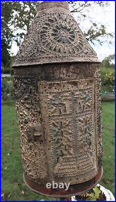 Rare 18th century Punched Tin light Religious Lamp Processional Lantern