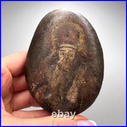 Rare 19th Hand Painted Stone Icon of Saint Nicholas Antique Religious Art Decor Rare 19th Hand Painted Stone Icon of Saint Nicholas Antique Religious Art Decor