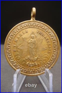 Rare Antique 1854 Virgin Mary Beautiful Medal Italian Religious Pendant Catholic