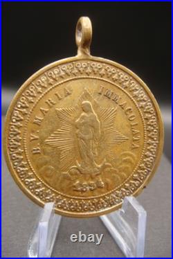 Rare Antique 1854 Virgin Mary Beautiful Medal Italian Religious Pendant Catholic