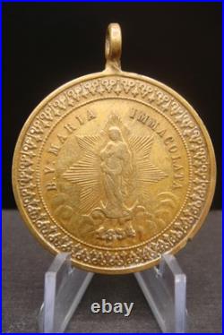 Rare Antique 1854 Virgin Mary Beautiful Medal Italian Religious Pendant Catholic