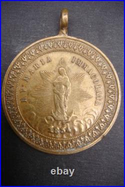 Rare Antique 1854 Virgin Mary Beautiful Medal Italian Religious Pendant Catholic