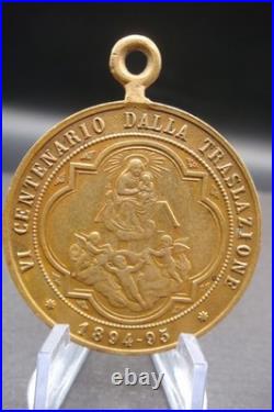 Rare Antique 1894 Madonna di Loreto Medal Catholic Protection Pendant Italy