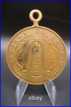 Rare Antique 1894 Madonna di Loreto Medal Catholic Protection Pendant Italy