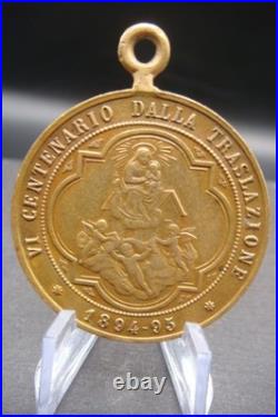 Rare Antique 1894 Madonna di Loreto Medal Catholic Protection Pendant Italy