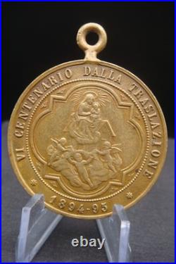 Rare Antique 1894 Madonna di Loreto Medal Catholic Protection Pendant Italy