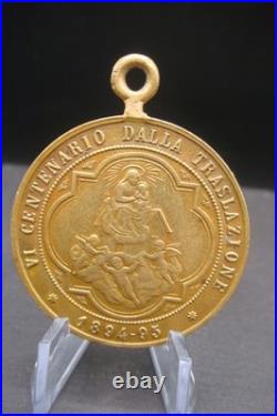 Rare Antique 1894 Madonna di Loreto Medal Catholic Protection Pendant Italy