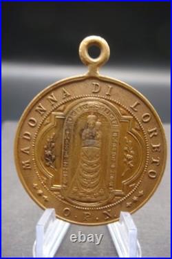 Rare Antique 1894 Madonna di Loreto Medal Catholic Protection Pendant Italy