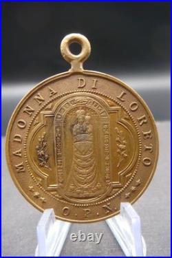 Rare Antique 1894 Madonna di Loreto Medal Catholic Protection Pendant Italy