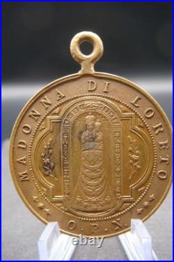 Rare Antique 1894 Madonna di Loreto Medal Catholic Protection Pendant Italy