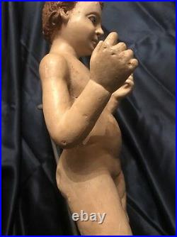 Rare! Antique 18th c Religious Santos Statue Composition Body w Glass Eyes