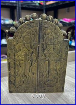 Rare Antique 1909 Brass Triptych Icon Church of Holy Land Sepulchre Jerusalem