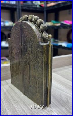 Rare Antique 1909 Brass Triptych Icon Church of Holy Land Sepulchre Jerusalem
